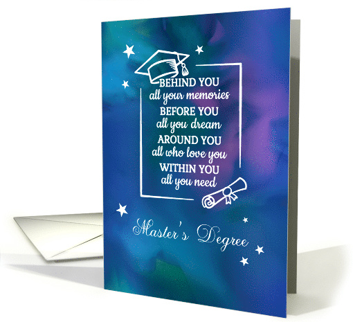 Master's Degree Graduation Quote Blue Watercolor Background card