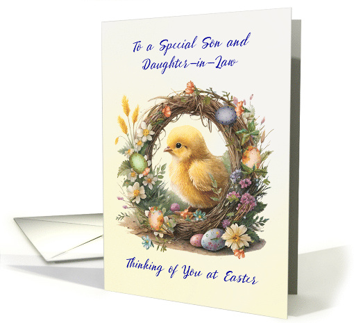 Son and Daughter in Law Easter Chick in Grapevine Wreath card
