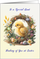 Aunt Easter Chick in Grapevine Wreath with Flowers card