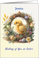 Easter Custom Name Chick in Grapevine Wreath card