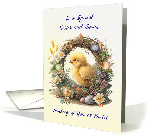 Sister and Family Easter Chick in Grapevine Wreath card (1908616)