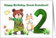 Great Grandson 2nd Birthday Bear and Fox with Large Two card