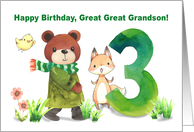 Great Great Grandson 3rd Birthday Bear and Fox with Large Three card