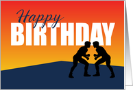Wrestling Birthday on Blue and Orange Athlete card