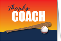 Baseball Coach Thank You on Blue and Orange card