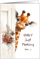 Custom Name Good Luck on Finals Giraffe Peeking In card