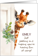 Custom Name Daughter At Camp Thinking of You Giraffe Peeking In card