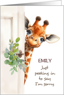 Custom Name I’m Sorry Giraffe Peeking Around Door card