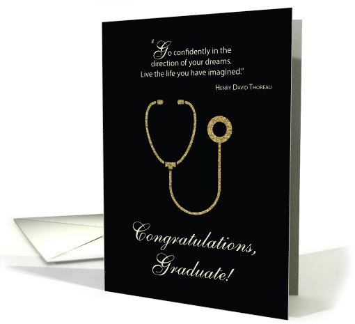 Medical School Graduation Congratulations Black With Gold Look card