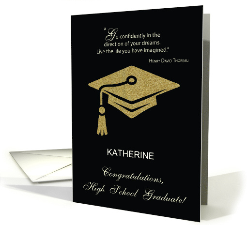 High School Graduate Personalize Congratulations Black Gold Look card