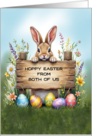 From Both of Us Bunny in Grass With Easter Eggs card