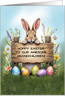 Awesome Grandchildren Bunny in Grass With Easter Eggs card