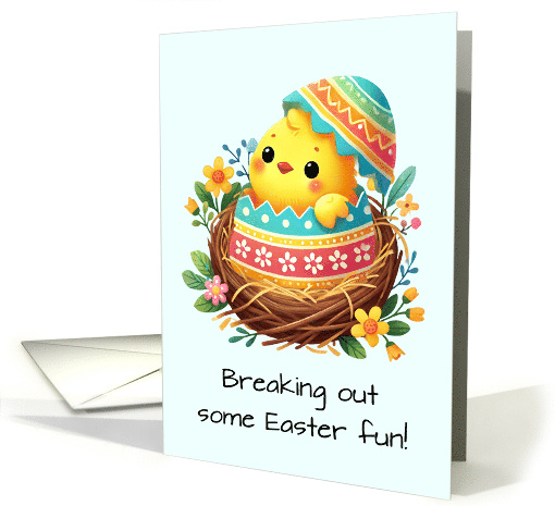 Easter Chick Breaking Out of Shell in Cute Nest card (1909680)