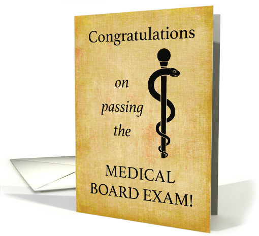 Passing Medical Board Exam Rod of Asclepius Congratulations card