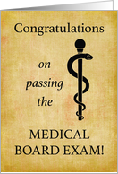 Passing Medical Board Exam Rod of Asclepius Congratulations card