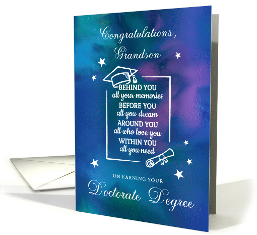 Grandson Doctorate PHD Graduation Congratulations Quote on Blue card
