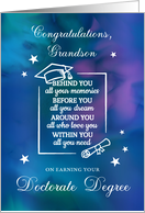 Grandson Doctorate PHD Graduation Congratulations Quote on Blue card