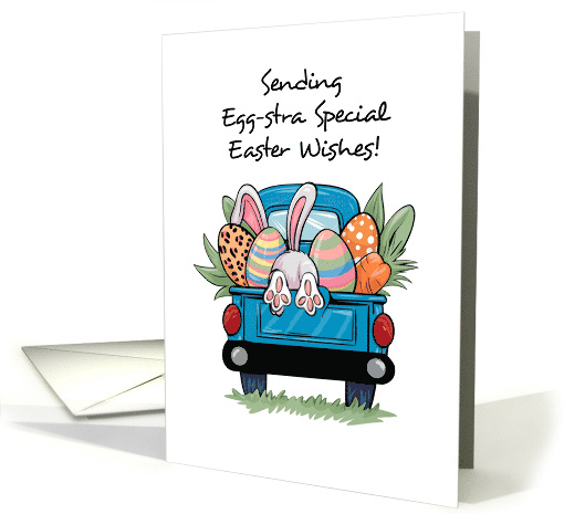 Easter Cute Pick Up Truck with Bunny Tail and Eggs card (1910704)