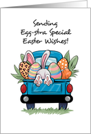 Easter Cute Pick Up Truck with Bunny Tail and Eggs card