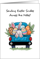 Easter Across the Miles Cute Pick Up Truck with Bunny Tail and Eggs card