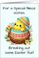 Niece Personalize Easter Chick Breaking Out of Shell in Nest card