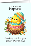 First Easter Nephew Chick Breaking Out of Shell in Nest card