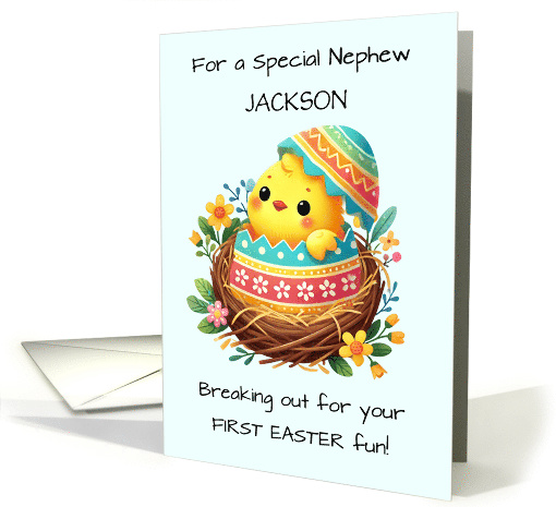 Nephew First Easter Personalize Easter Chick Breaking Shell card