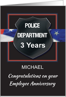 Three Year Police Employee Anniversary Personal Congratulations Black card