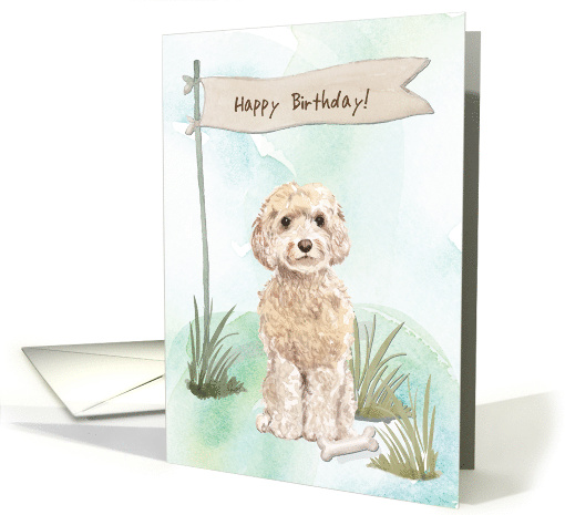 Champagne Cockapoo Dog Under Birthday Sign card (1912614)