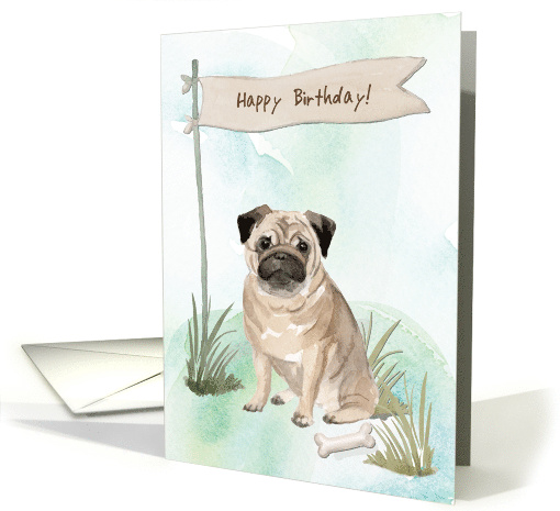 Pug Dog Under Birthday Sign card (1912644)