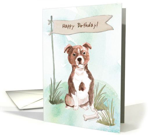 Staffordshire Bull Terrier Dog Under Birthday Sign card (1912646)