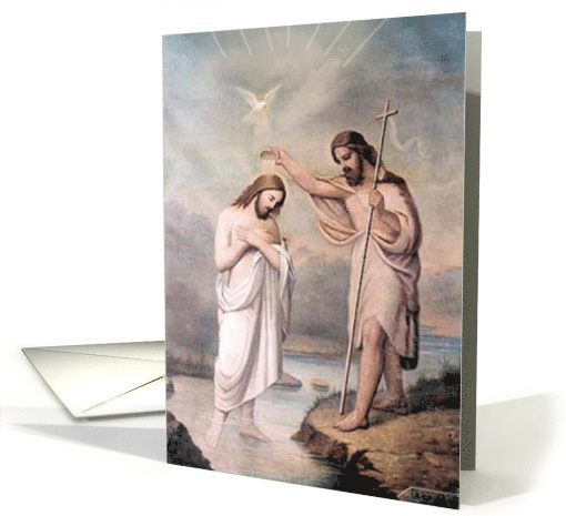 St John the Baptist Baptizing Jesus in the Jordan River Feast Day card