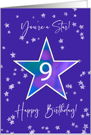 9th Birthday Shining Star for Tweens or Teens in Vibrant Blue Purple card