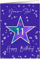 11th Birthday Shining Star for Tweens or Teens in Vibrant Blue Purple card