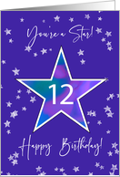 12th Birthday Shining Star for Tweens or Teens in Vibrant Blue Purple card