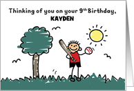 9th Baseball Birthday Custom Name with Stick Figure Boy card
