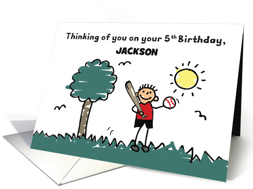 5th Baseball Birthday Custom Name with Stick Figure Boy card (1913400)