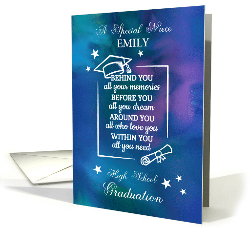 Niece Personalize High School Graduation Quote with Watercolor card