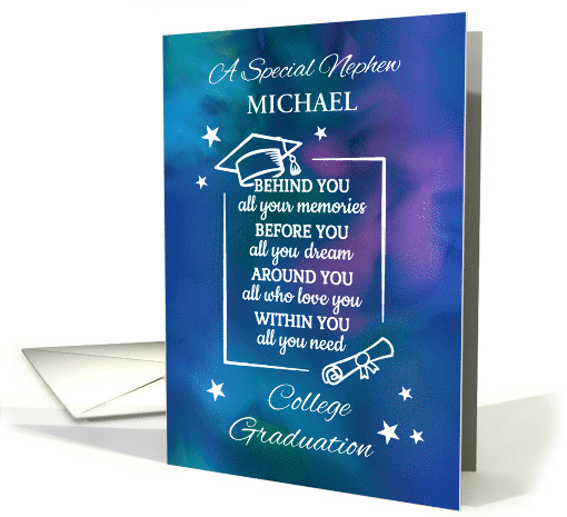 Nephew Personalize College Graduation Quote Watercolor Background card