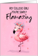 Girl Away At School Saying Hi with Fabulous Flamingo card