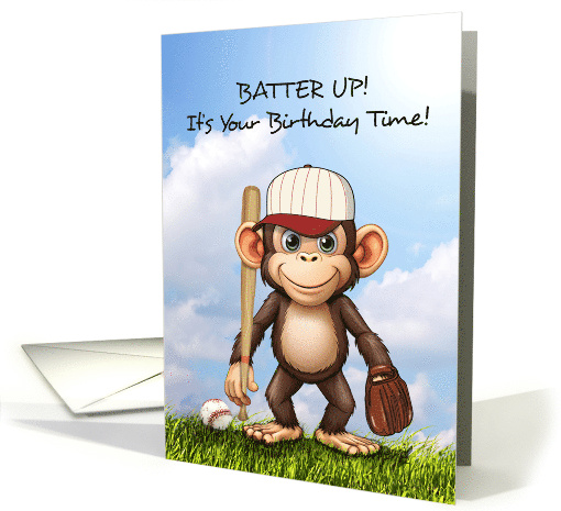 Baseball Birthday with Monkey Bat Ball and Glove Outside card