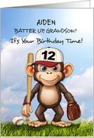 12th Birthday Grandson Personalize Baseball Monkey Bat Glove card