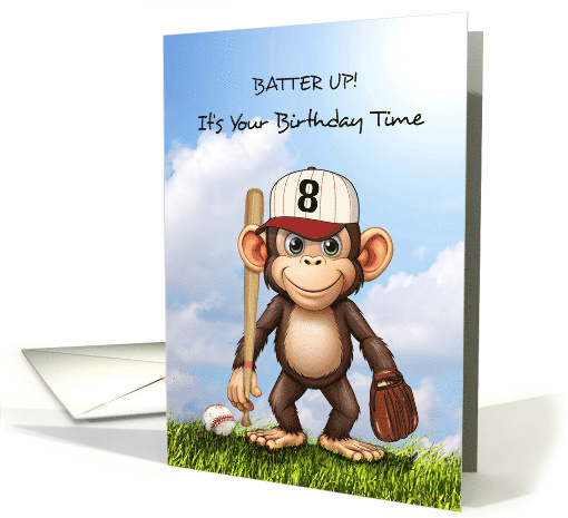 8th Birthday Baseball with Monkey Bat Ball and Glove card (1913942)