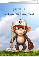9th Birthday Baseball Birthday with Monkey Bat Ball and Glove card