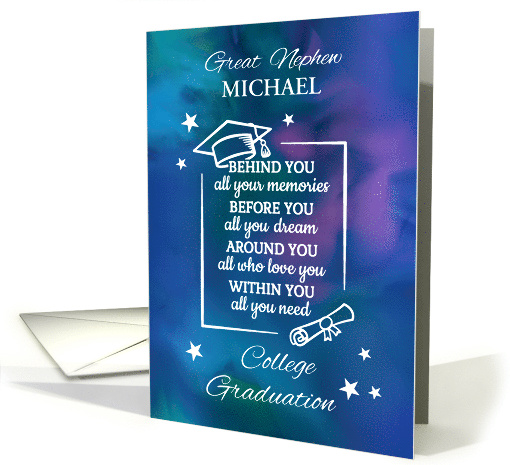Great Nephew Personalize College Graduation Quote with Watercolor card