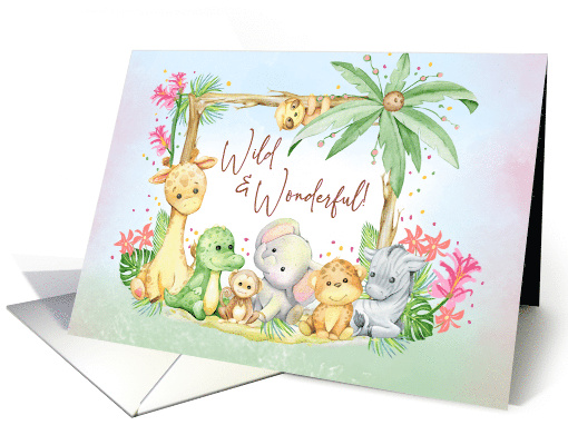 New Baby Girl Safari Animals Wild and Wonderful Congratulations card