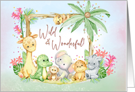 New Baby Girl Safari Animals Wild and Wonderful Congratulations card