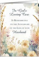 Religious Anniversary of the Loss of Husband With Wildflowers card