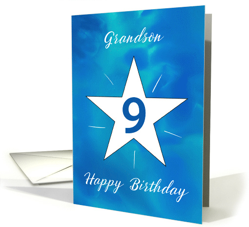 Grandson 9th Birthday Star Blue Green Watercolor card (1915324)