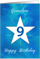 Grandson 9th Birthday Star Blue Green Watercolor card